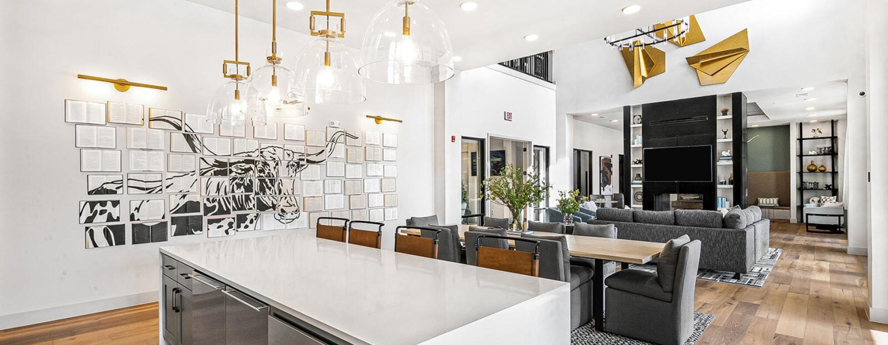 a kitchen with a large island